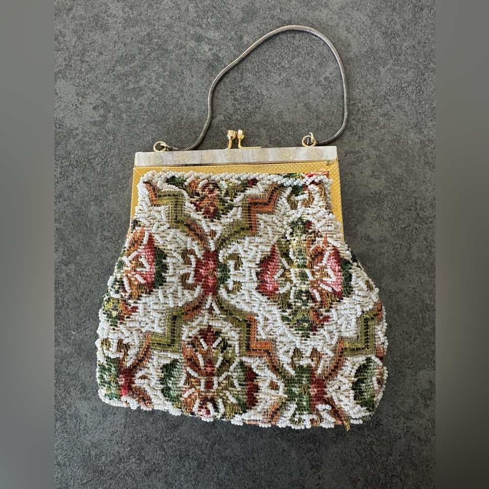 Vintage Tapestry Beaded Ladies Handbag